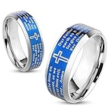 STR-0325 Stainless Steel Lord's Prayer Blue IP Beveled Edge Ring (13)