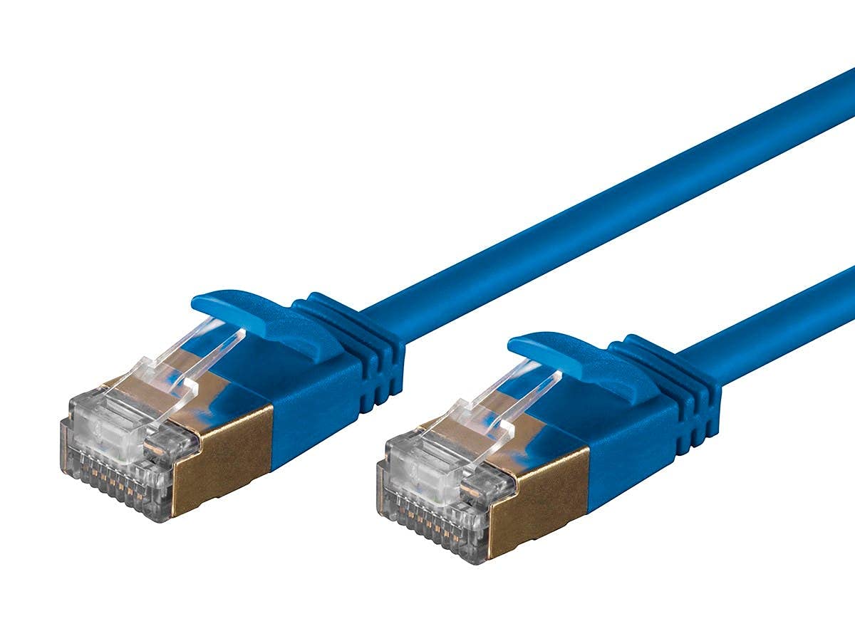 Monoprice Cat6A Ethernet Patch Cable - 0.5 Meter - Blue (5 Pack) Snagless, RJ45, Stranded, S/STP, Pure Bare Copper Wire, 36AWG - SlimRun Series