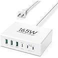 USB C Charger Block,165W GaN 6 Port PD3.0 and QC Wall Charger Power Adapter Plug Cube, Compact Fast Desk Charging Station Hub for iPhone 16 15 14 13 Pro Max PD 65W Laptop Charger for MacBook Air Pro