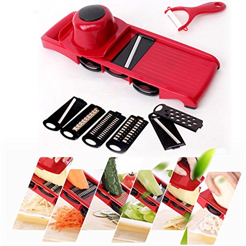 Click Here to See More Images Linshing Multifunctional Manual Vegetable Shredder in 6 Interchangeable Blades of Slicer Cutter Julienne Grater Chopper with Peeler Hand Protector for Potato Carrot Onion Cucumber (set 2)