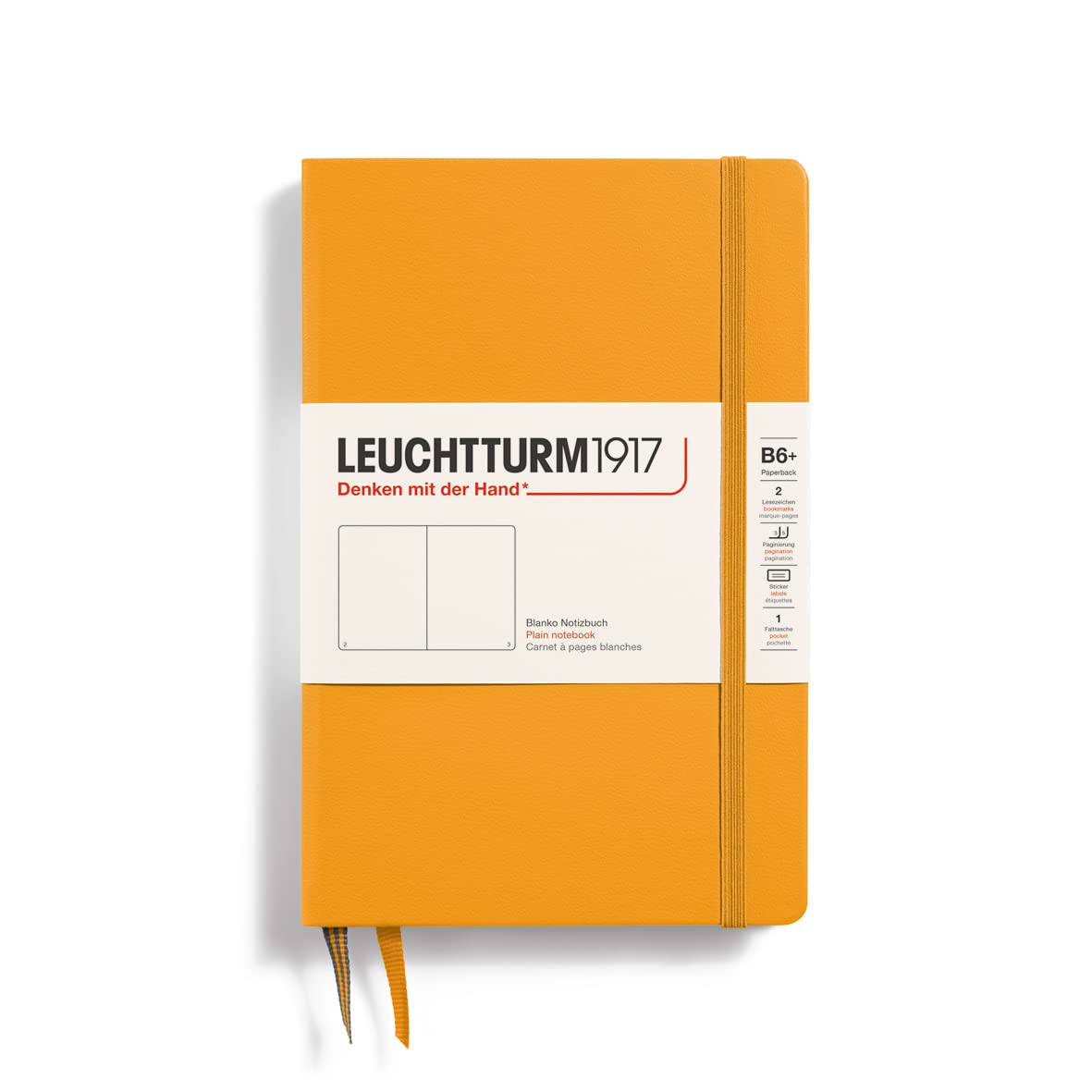 LEUCHTTURM1917 368496 Notebook Paperback (B6+), Hardcover, 219 Numbered Pages, Rising Sun, Plain