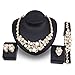 Everrich Crystal Bridal Cream Simulated Pearl Gold Plated Statement Necklace Earrings Jewelry Sets for Women Costume,4 Pairs