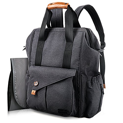 Hap Tim Multifunction Baby Diaper Bag Backpack W Stroller Straps Insulated Pockets Changing Pad Included, Nylon Fabric Waterproof for Moms Dads 5279 DarkGray