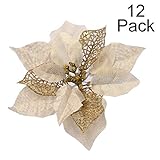 LEVOSHUA 12 Pack Glitter Poinsettia Christmas Tree