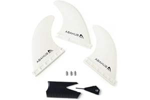 Abahub Surfboard Thruster Fins Set, Compatible with Future Style Fin Box, Fiberglass Reinforced High Performance 3 Fins for Surf Boards, Surfing Longboard, Shortboard, Black/Blue/White