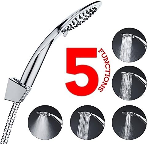 Handheld Shower Head High Pressure 5 Settings : Chrome Plated Detachable Showerhead With A Long Stainless Steel Flexible Shower Hose And Wall Bracket(must be drilled to a wall) By YUD SPA