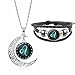 Fashion 12 Constellations Beaded Hand Woven Leather Bracelet and Moon Pendant Necklace Zodiac Sign Jewelry Set (Leo)