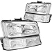 Auto Dynasty 4pcs OE Style Headlights Assembly Headlamp with Bumper Lamps Compatible with Chevy Silverado Avalanche 03-07 (Non Factory Cladding), Driver and Passenger Side, Chrome Housing Clear Corner