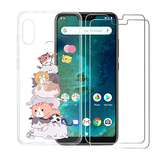 Xiaomi Redmi 6 Pro/Xiaomi Mi A2 Lite Case + Tempered Glass Clear Film Screen Protector(2 Pack),JIENI Premium Transparent TPU Silicone Protection Bumper Case Cover - XY15