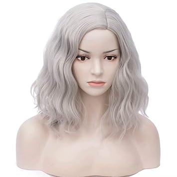 Cosplaza Gris Court Bouclés Cheveux Ondulés Pour Femmes