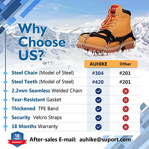 AUHIKE 19 Teeth Claws Crampons [Updated Version],Non-Slip Shoes Cover with Stainless Steel Chain for for Hiking Fishing Climbing Jogging Mountaineering Walking on Snow and Ice (Black, L) - Thumbnail 3