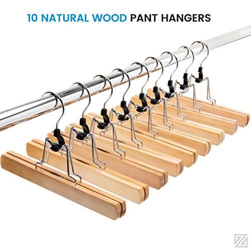 HighGrade Wooden Pants Hangers with Clips 10 Pack Non Slip Skirt