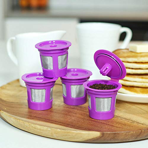 ECO-Save Reusable K-Cup Coffee Pod Filters | Refillable Capsules with Built-In, Integrated Mesh Strainer, 4-Pack