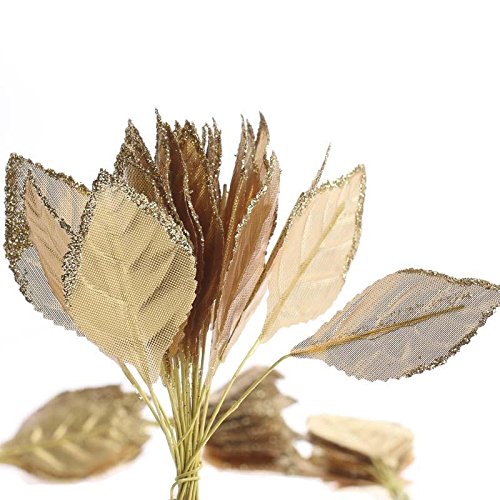 Package of 100 Gold Glitter Trimmed Rose Leaves for Embellishing Corsages, Arrangements, and Crafts