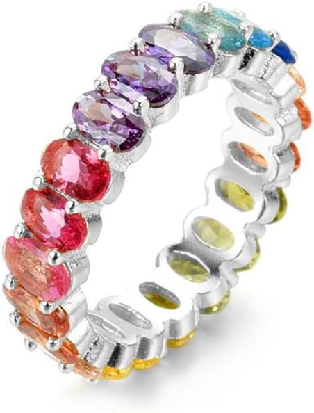 NYC Sterling Women's .925 Silver Oval Shaped Rainbow Cubic Zirconia Eternity Ring