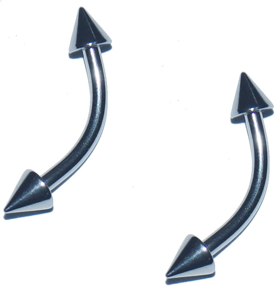 16G Anodized 316L Surgical Steel 3x4mm Spike Curved Barbell Eyebrow Ring - Multiple Colors