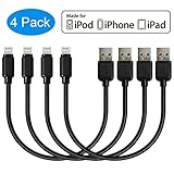 Short Lightning Cable for USB Charging Station Power Bank Apple Products iPhone iPad iPod etc 20cm/8 Inch (4Pack, Black)
