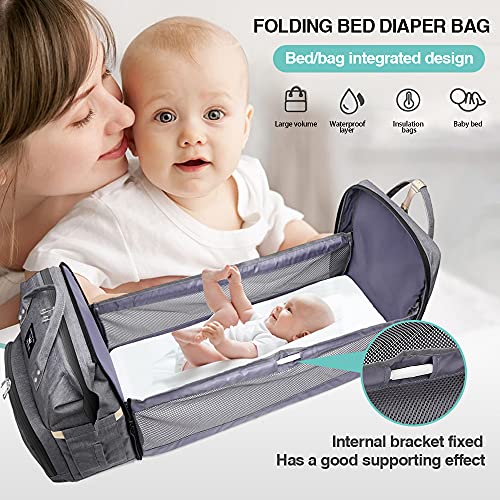 Diaper Bag Backpack, 5 in 1 Foldable Baby Bed with Mosquito net for