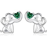 925 Sterling Silver Elephant Earrings Stud Birthstone Hypoallergenic Cute Animal Earrings Jewelry Gift for Women