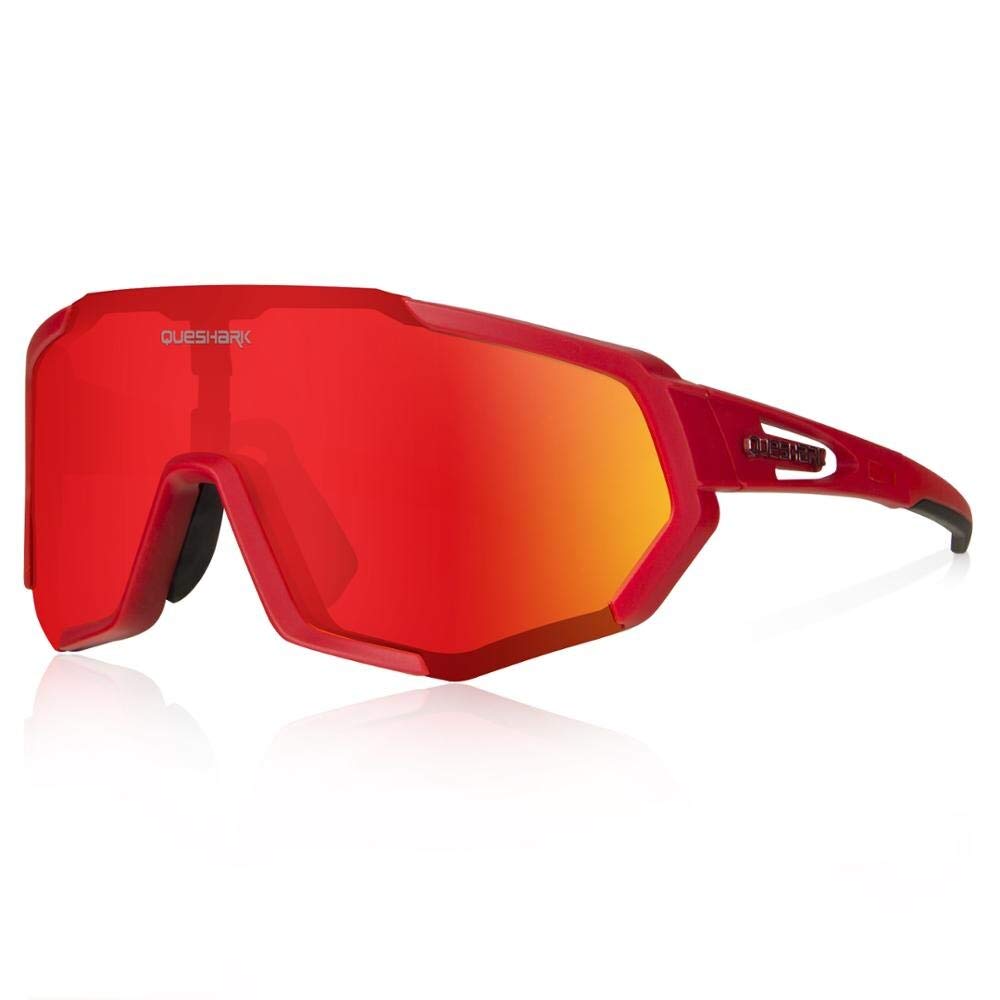 Queshark Cycling Glasses, Sports Sunglasses, Polarized Cycling Glasses with 3 Interchangeable Lenses | 29g TR90 Lightweight | UV400 Protection, for MTB, Cycling, Running, Driving, E-Bike