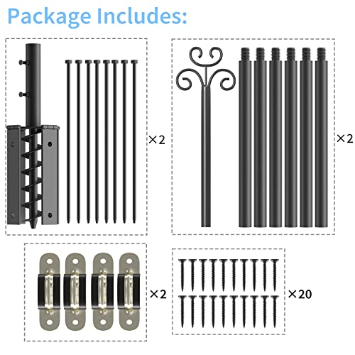 ANASTA 10FT String Light Poles for Outside 2 Packs, Double Outdoor Shepherds Hook for Hanging Plants, Bird Feeder Pole 5-Prong Spiral Anchor, Garden Hooks 7 Height Adjustable