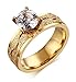 Womens Stainless Steel Cubic Zirconia Solitaire Ring for Engagement Wedding Band Promise,Gold,Size 8