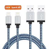 Marchpower(TM), iPhone Cable, Lifetime Guarantee, 2 Pack 6 FT Nylon Braided iPhone Charging Cable, Fast Sync & Data Charging Cord for iPhone SE 6s plus 6 5s 5c iPad Pro Air iPod (Blue White)