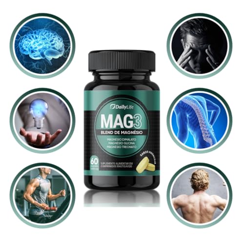 Magnesio Mag 3 Dimalato Treonato Glicina Magnesium 1000mg 100% Puro 60 Comprimidos Mastigaveis Sem Glúten Sabor Maracujá