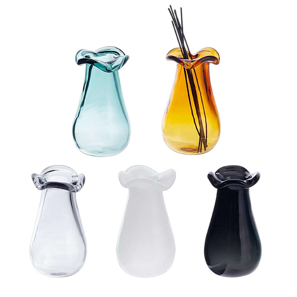 DELORIGIN 5Pcs Cat Whiskers Mini Flower Vase 1" Miniature Glass Bud Vases Tiny Vase for Micro Landscape Accessories Decorations Dry Flowers Bud Succulent Holder DIY Ornament Table Festival Decor