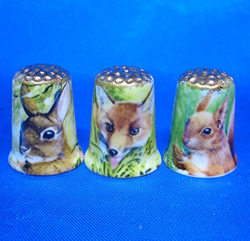 Birchcroft Porcelain China Collectable Thimbles - Set of Three Gold Nature