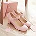 CHFSO Women's Round Toe Ankle Strap Buckle Chunky Heel Low Cut Pumps Shoes