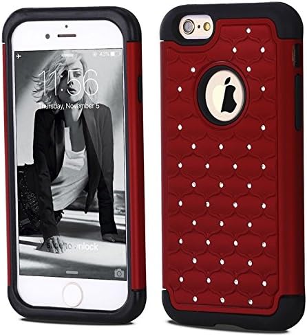 iPhone6 Plus Case iPhone 6s Plus Cases, iPhone 6 6s Plus Bling Case LENBOKEN(TM) Studded Rhinestone Crystal Dual Hybrid Protection Cover for Women Fashion Phone shell (Red)