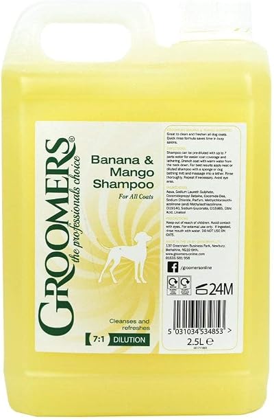 Groomers Banana and Mango Dog Shampoo 2.5 Litre UK Made