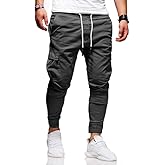 Men's Casual Pants - Cotton Chino Cargo Pants for Hiking and Outdoor Recreation, Drawstring Sweatpants in Twill Track Jogging