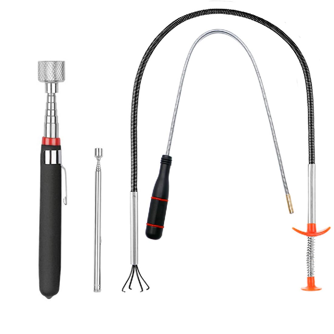 Photo 1 of 4 Pack Telescoping Magnet Pick-up Tool Set - Retrieving Pickup Tools?Extendable Pick Up Tools?Bendable Spring Magnet Stick?Flexible Extra Long Reach Bendable Curve Grabber with 4 Claws