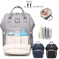 Baby Diaper Bag Multi-Function Waterproof Travel Backpack Nappy Bags for Baby Care, Large Capacity, Stylish and Durable (Gray)