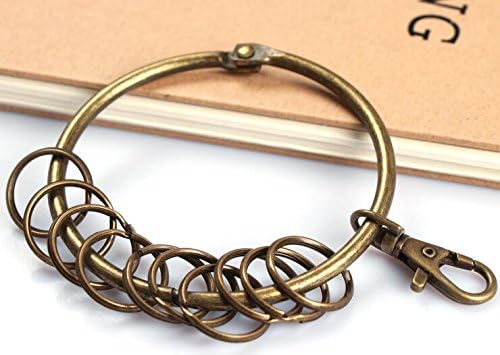 Retro Bronze Large Circular Ring Metal Warehouse Keychains Holder Key Ring with 10 Rings - Senday