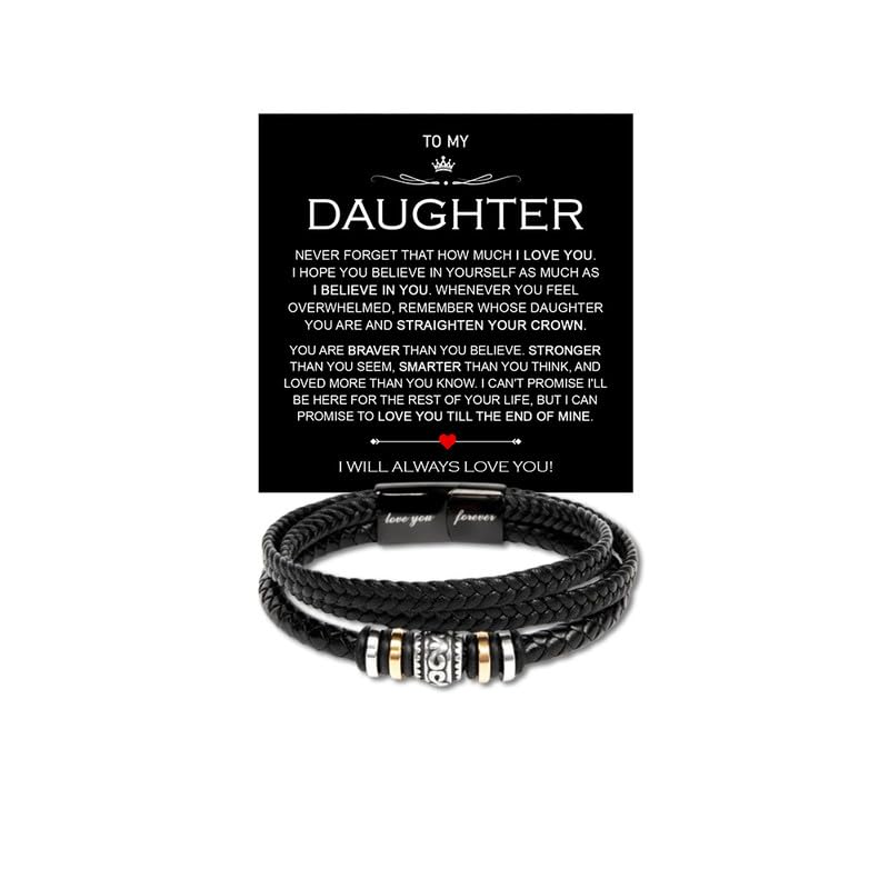 CALLA DECORGIFTS Gift for Daughter from Mom: Bead Bracelet with Love You Forever Engraved Clasp & Always Love You Message Card. Braided Leather Jewelry. at Amazon