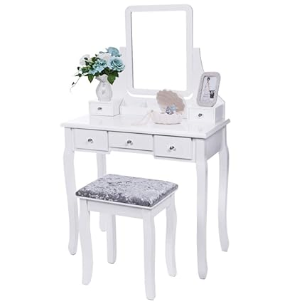 Amazon Com Gw Large Dressing Table Set Mirror Vanity Makeup Desk