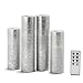 LampLust Flameless Pillar Candles with Remote - 2x6 2x8, 4 Pack, Silver Real Wax, Battery Operated, Flickering LED Light, Holiday Decor, Timer & Batteries Operated