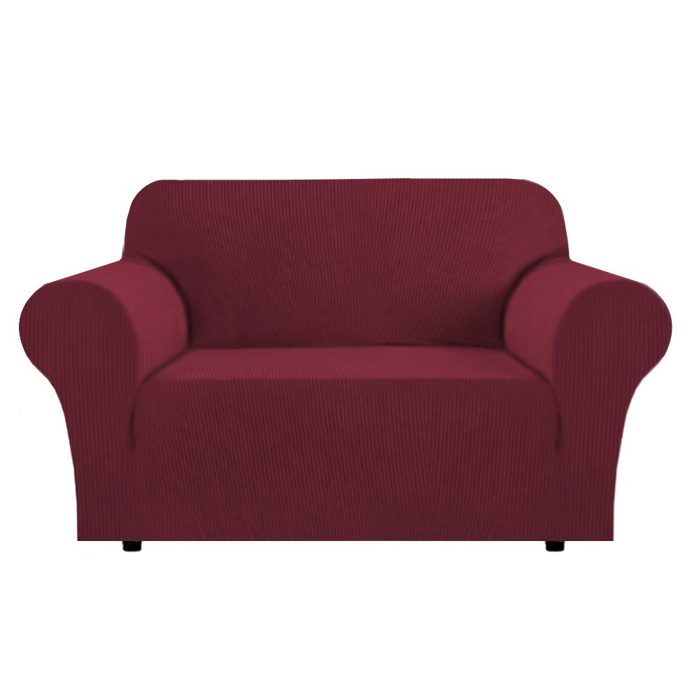 Flamingo P High Stretch One Piece Furniture Protector Sofa Cover for Durable Spandex Stretch Fabric Super Soft Slipcover, 2 Seater, Wine, Loveseat