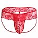 FEESHOW Men's Lace Jockstrap Briefs Bikini Thong G String Underwear T Back Red X-Large(Waistline 28.0-37.0