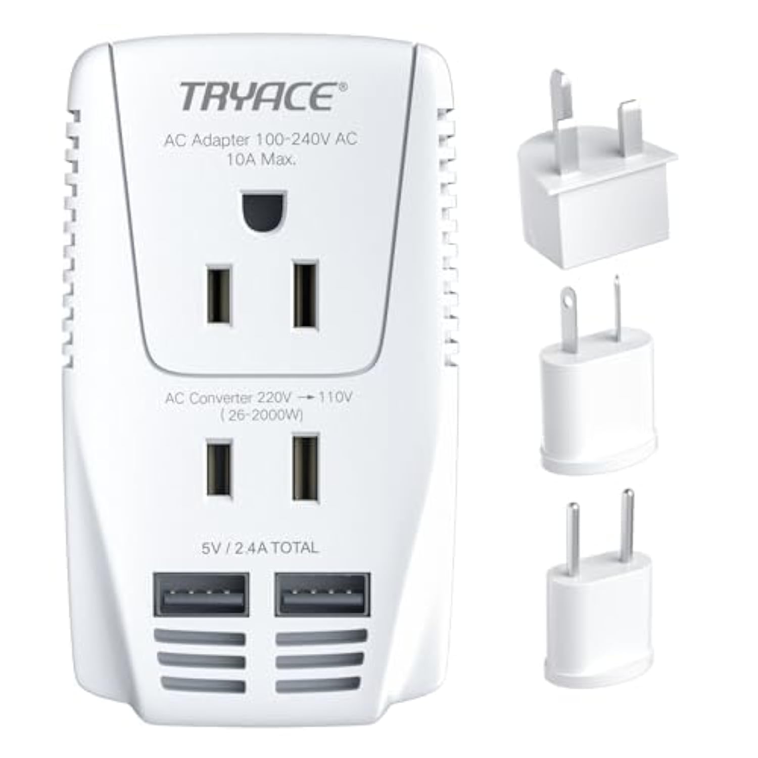 Photo 1 of TryAce 220V to 110V Converter,Upgraded 2000W Travel Voltage Converter for Hair Dryer Straightener Curling Iron,10A Power Adapter is Easy to Carry for National Travel,with 2USB and UK/EU/AU Plugs,White