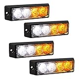 LAMPHUS SolarBlast SBLH04 LED Strobe Grille Flashing Lights [22 Modes] [4 Watt] [TIR] [Weatherproof] Warning Lights for Police & Firefighter Emergency Vehicles - Amber/White (4 Pack)