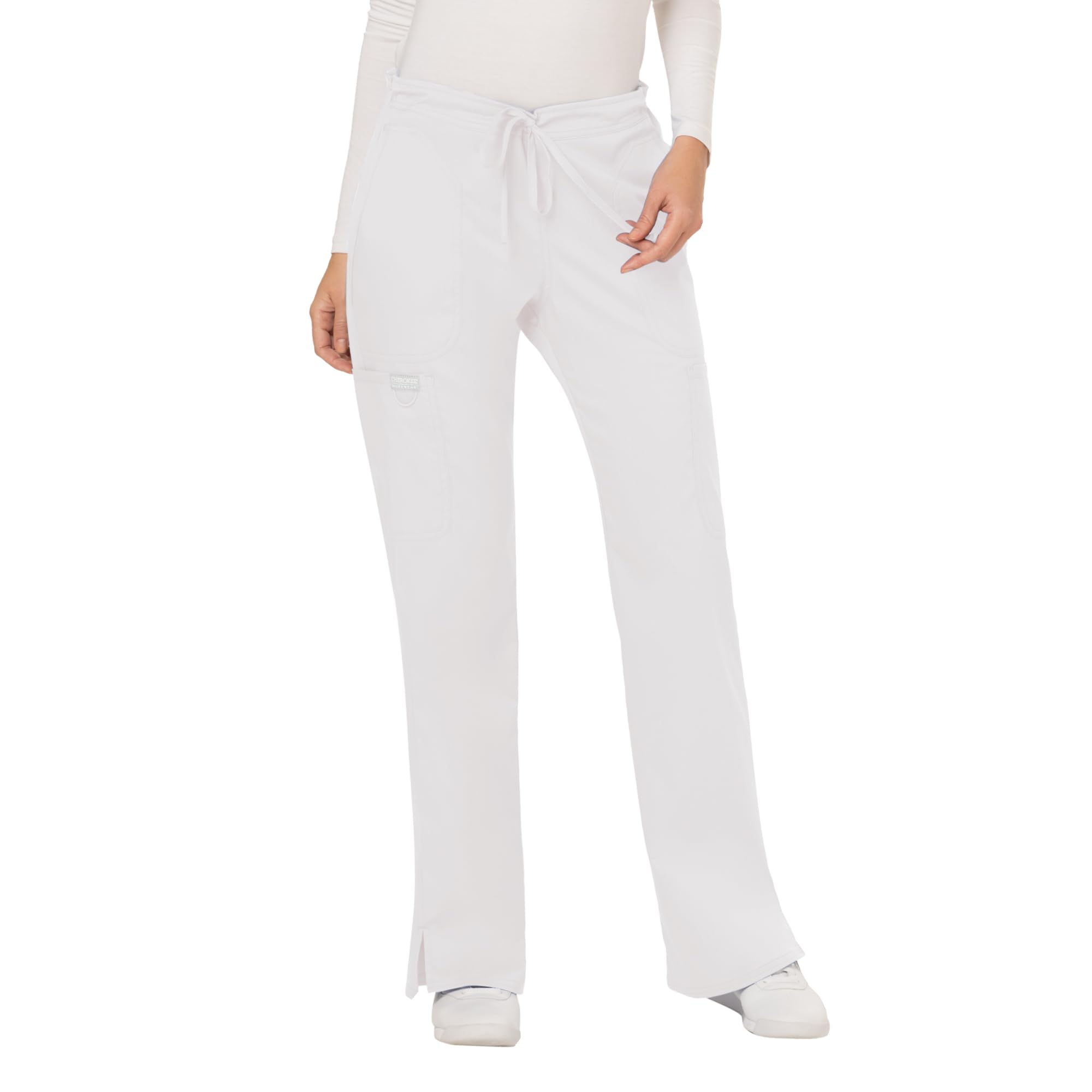 Photo 1 of Cherokee Women's Mid Rise Moderate Flare Drawstring Pant, White, Large 