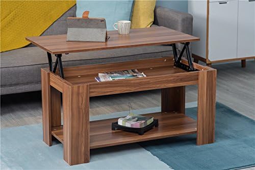 Furnituremaxi Modern Lift Up Top Coffee Table with Storage & Shelf - Oak Walnut White Black (Walnut)
