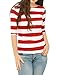 Allegra K Women's Slim Fit Elbow Sleeve Striped Boat Neck T-Shirt X-Large Red