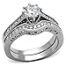 FlameReflection Round Cut Aaa Cz Cubic Zirconia High Polish Stainless Steel Wedding Ring Set Women Size 5-10 SPJ