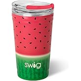 Swig Life 24oz Party Cup, Stackable Insulated Travel Coffee Tumbler with EZ Slider Lid, Cup Holder Friendly, Stainless Steel 24 oz Tumbler, Reusable Coffee Mug (Melon Slice)
