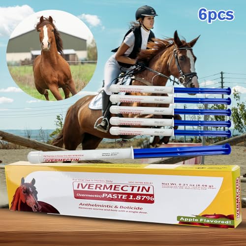 ARELYDU Ivermectin Pasta de Caballo 1,87% desparasitario – Sabor a Manzana para Caballos de hasta 1250 LB, Cuidado Diario para Caballos, Paquete de 6